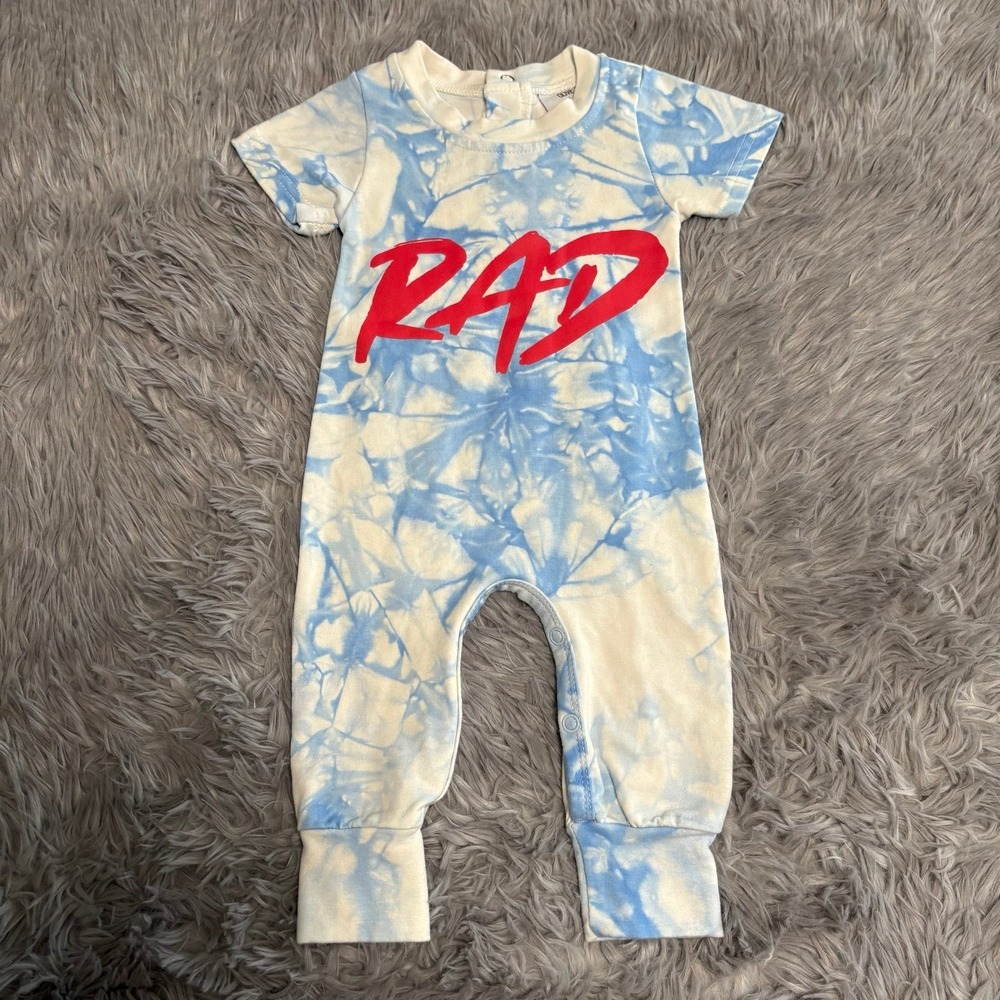 Olive + Scott Rad Romper Blue &‎ White Tie-dye Baby Boy 0-3 Months